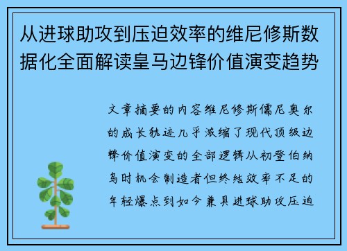 从进球助攻到压迫效率的维尼修斯数据化全面解读皇马边锋价值演变趋势